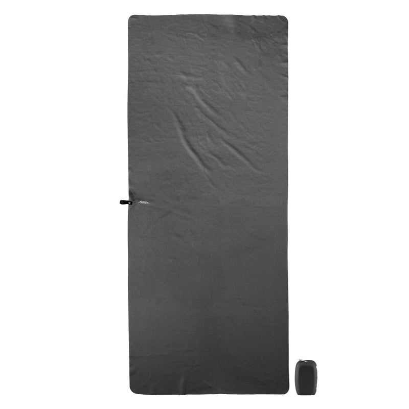 Flay lay view of Charcoal NanoDry towel  and silicone case on white background