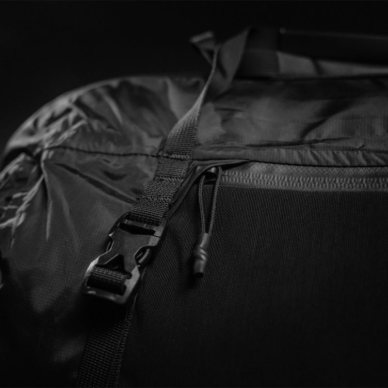 Close up view of duffle buckle