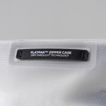 close up view of white zipper toiletry case hand loop