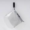 front view of white zipper toiletry case hanging from black hook