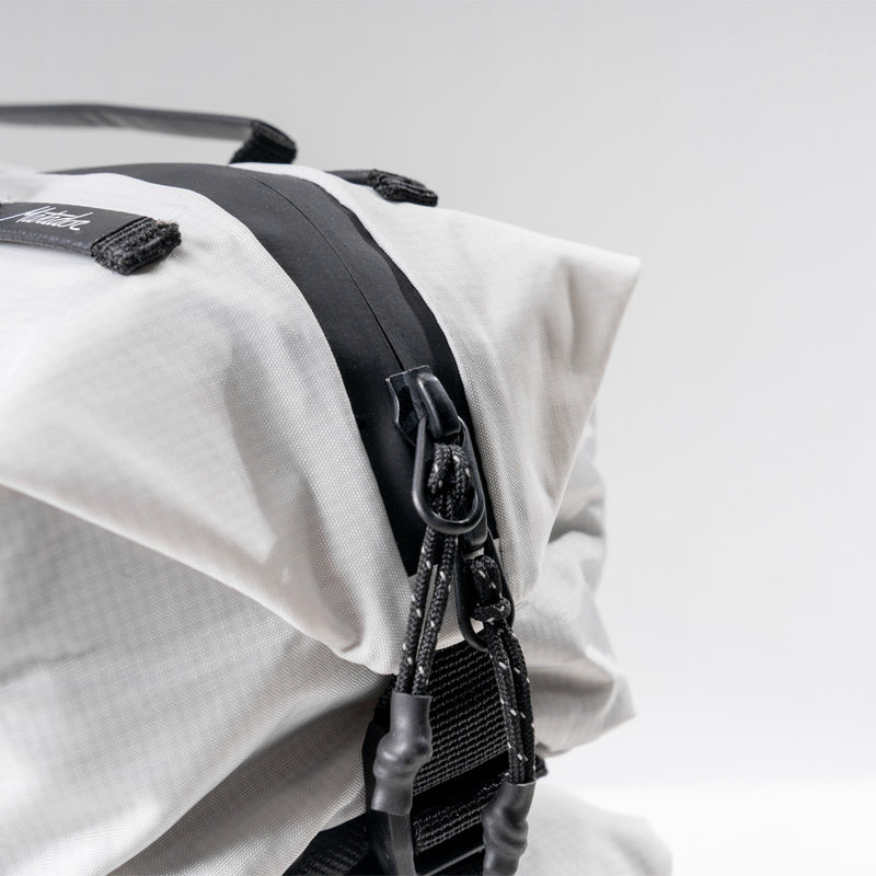 close up view of zipper pulls on white gear cube
