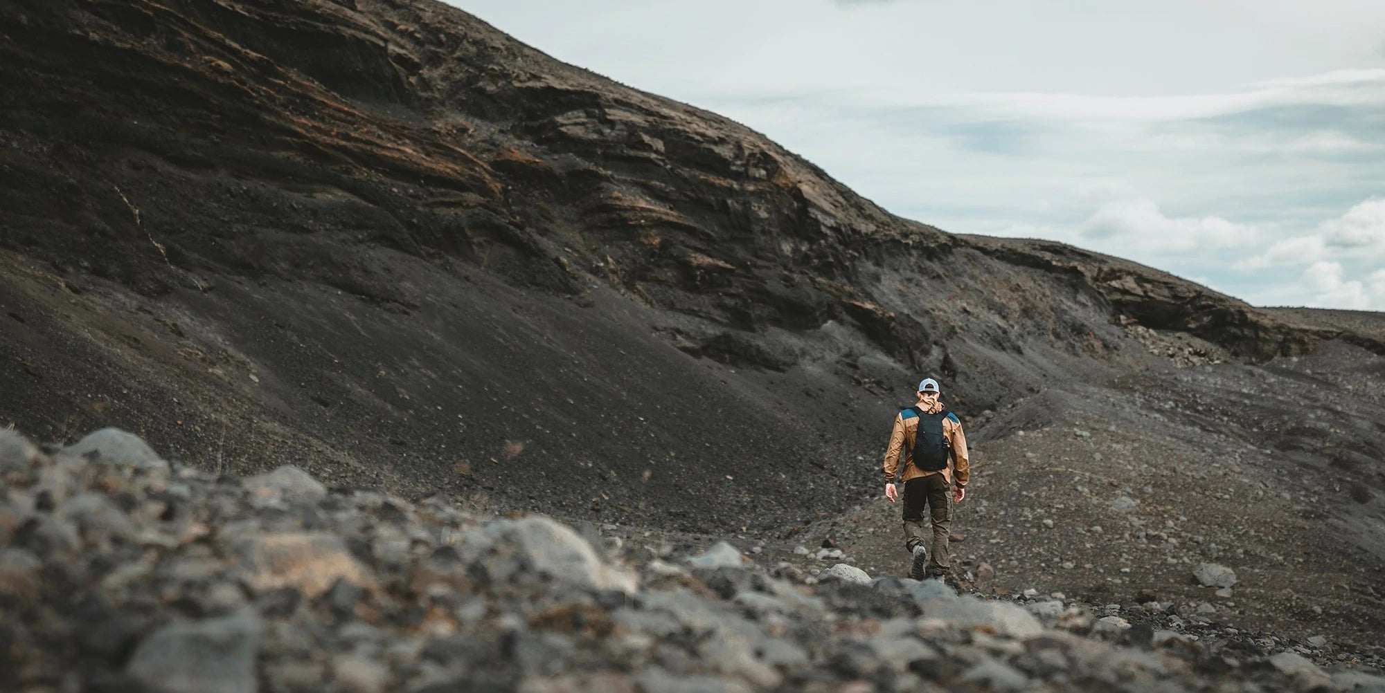 Man hiking on rocky mountain