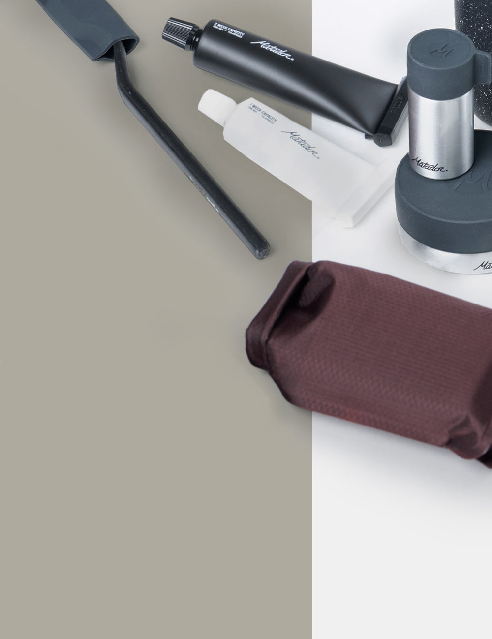 matador accessories on tan and white background