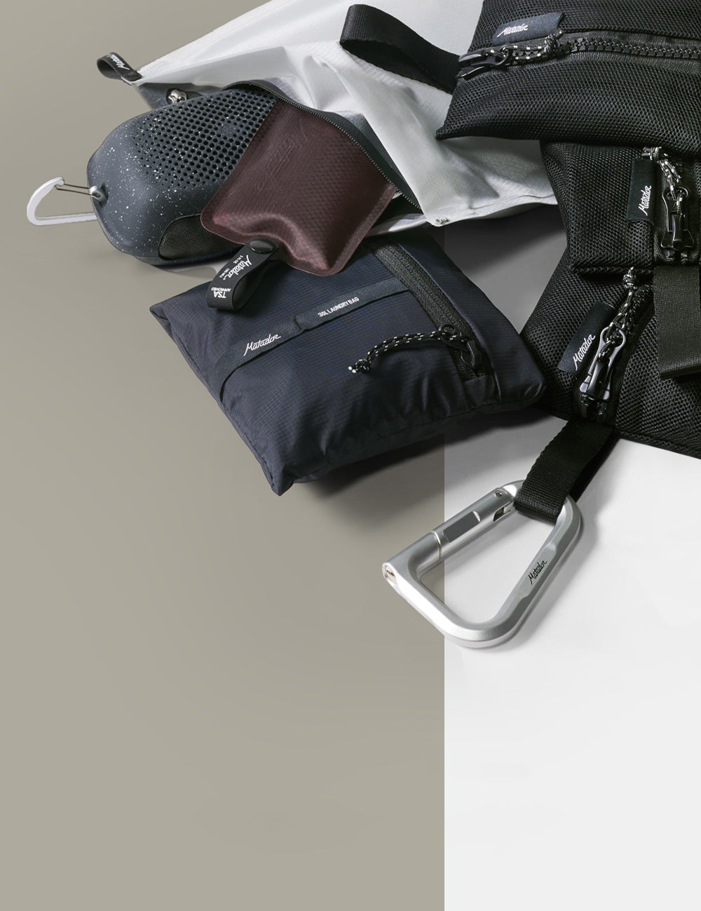 matador accessories on tan and white background