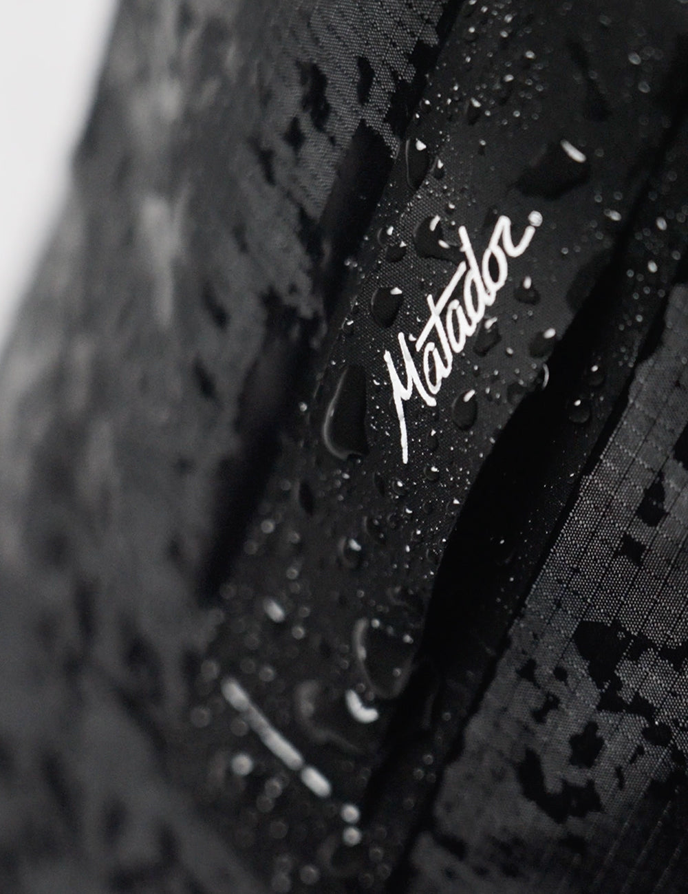 Water droplets on black bag