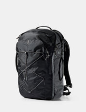 Black backpack on a white background