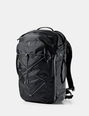 Black backpack on a white background