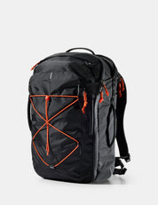 Black backpack with orange accents on a white background