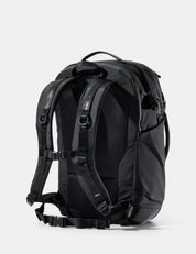 Black backpack on a white background
