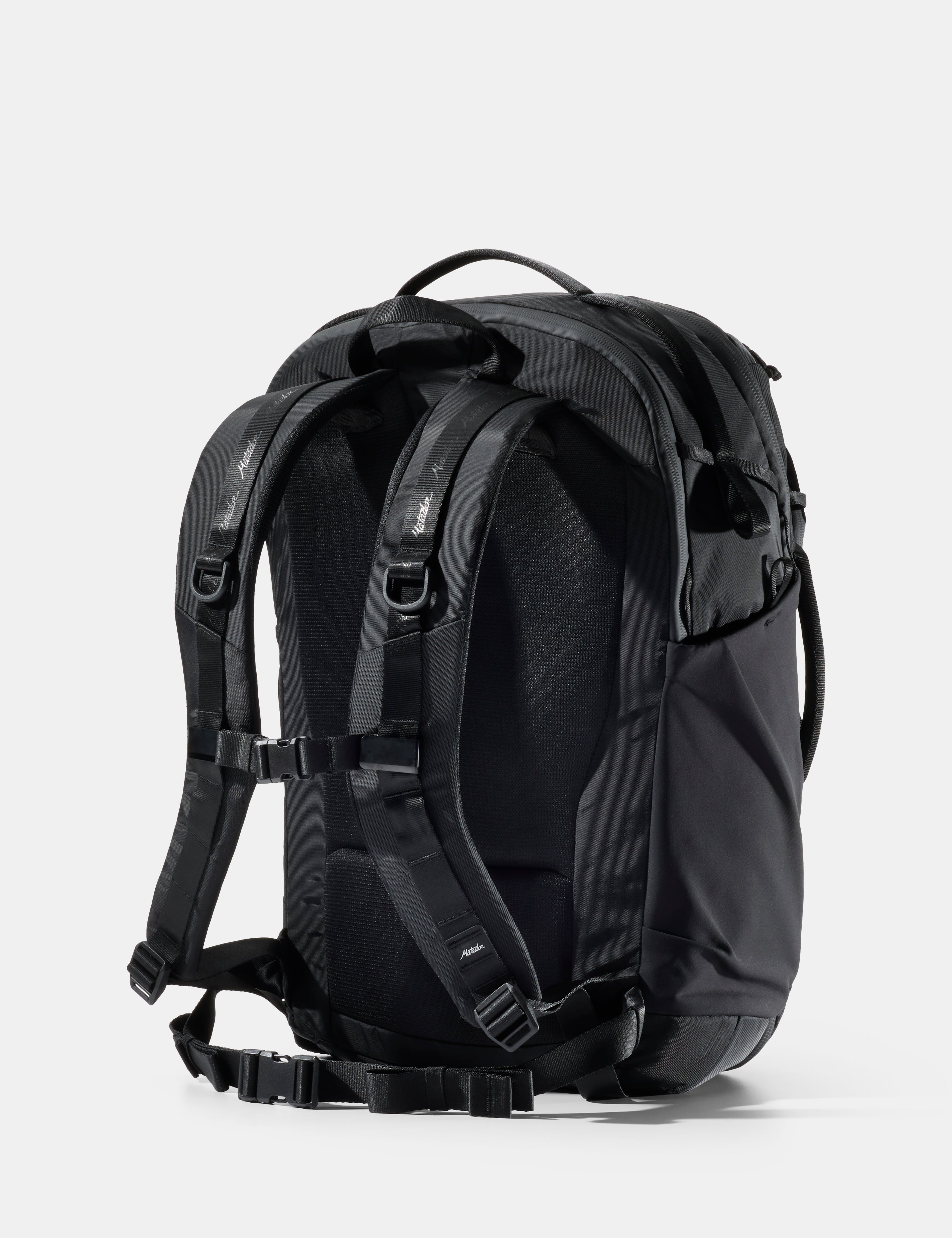 Black backpack on a white background