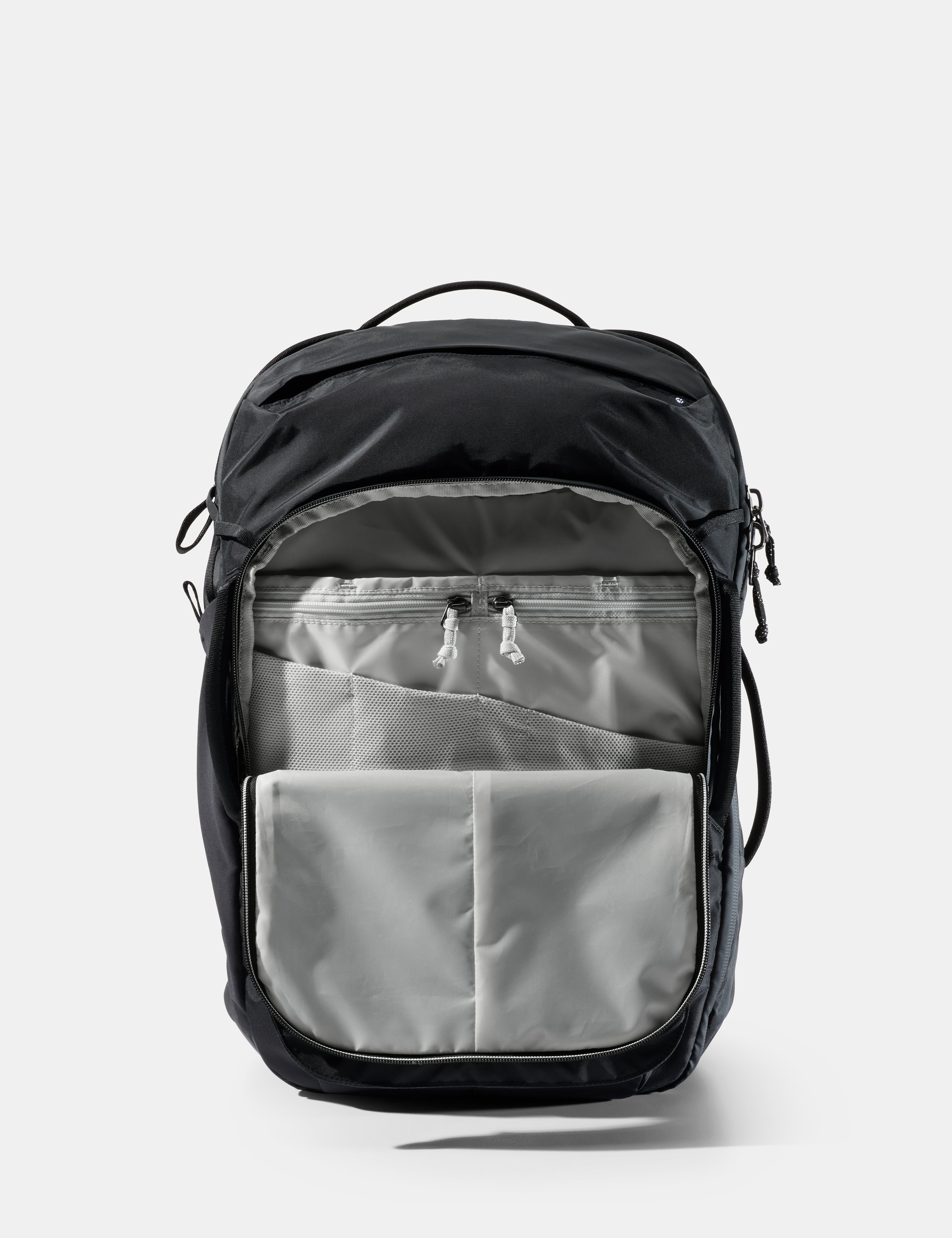 Black and gray backpack on a white background