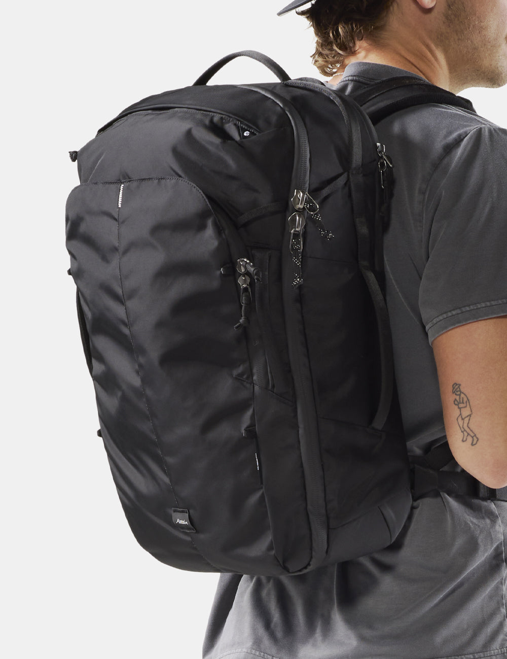 person wearing black backpack