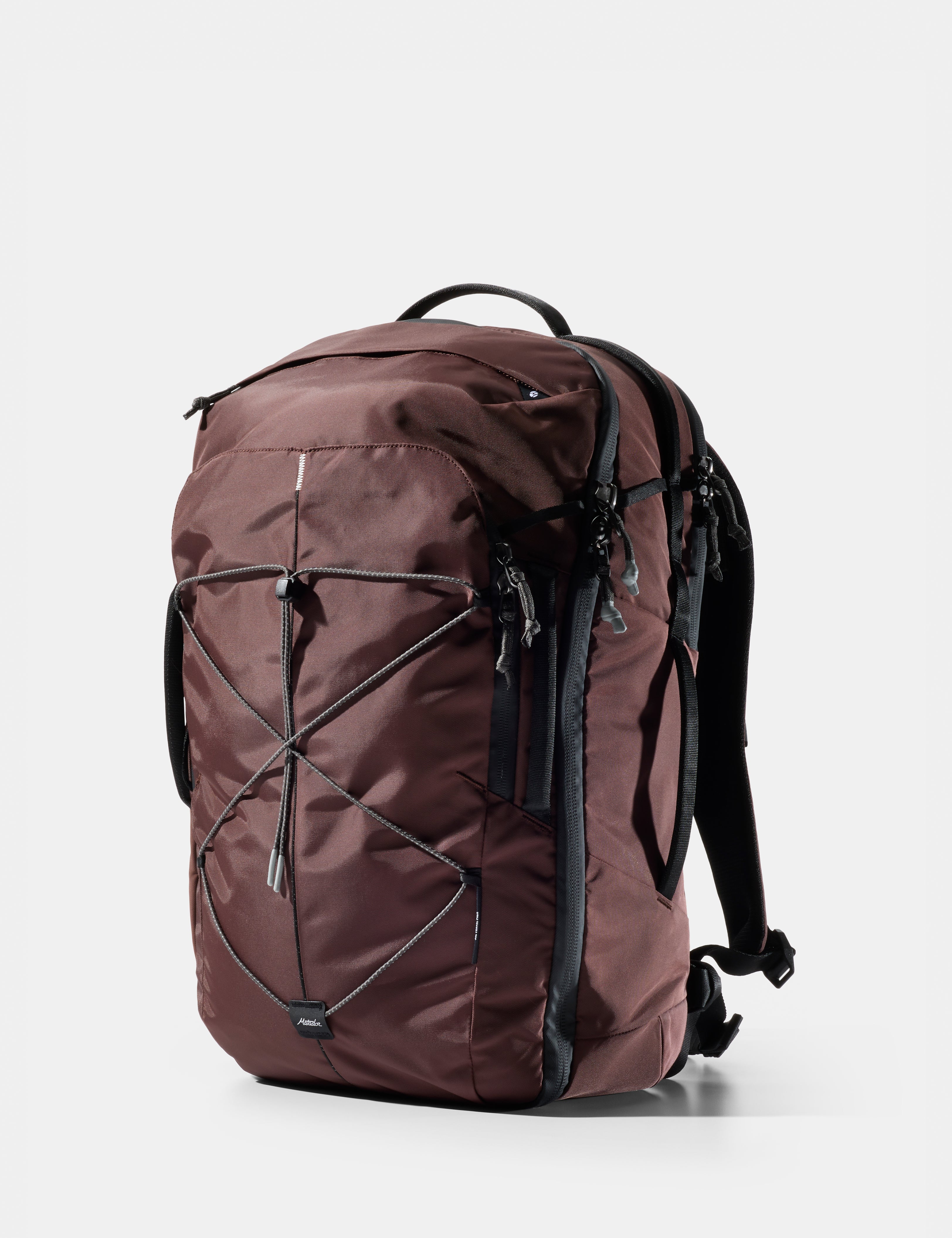 Garnet backpack with black straps on a white background
