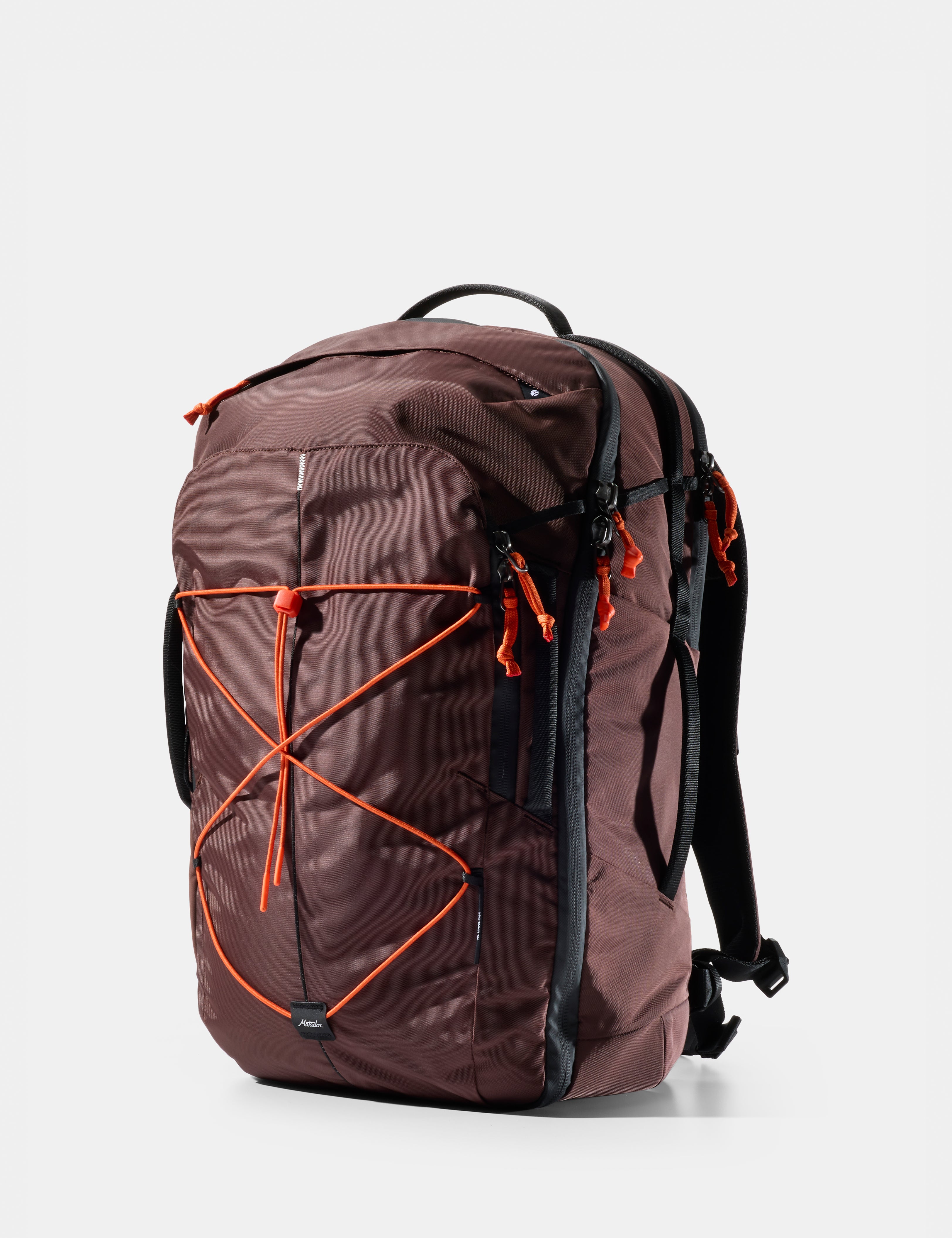 garnet backpack with orange accents on a white background