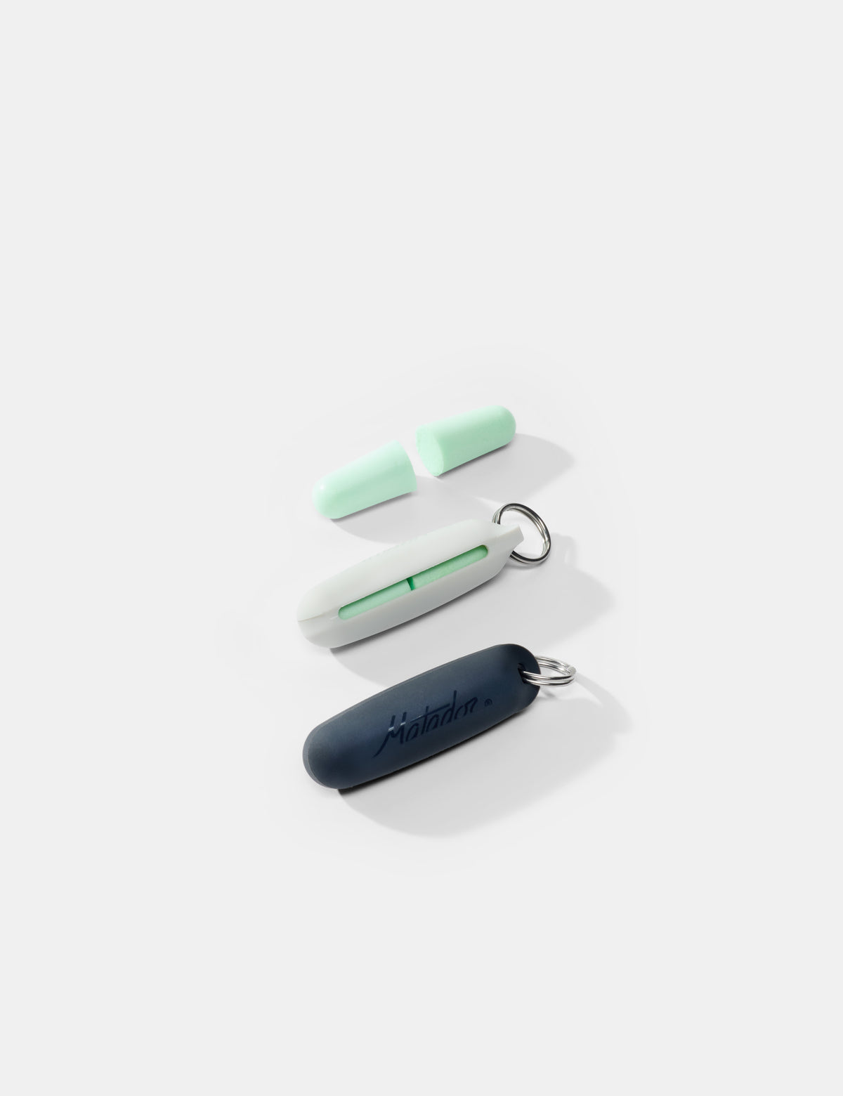earplugs and 2 keychain pouches on white background
