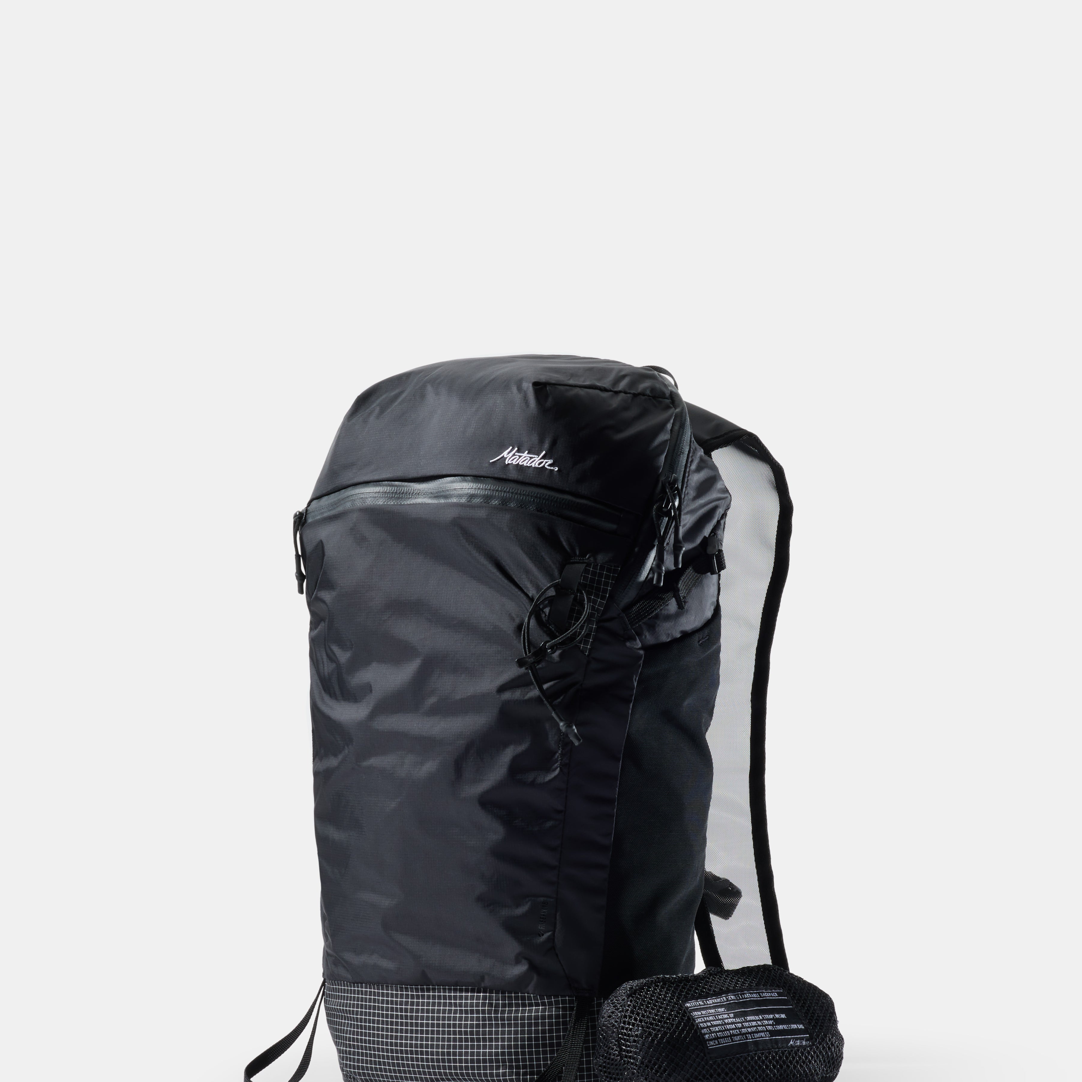 Black backpack on a white background