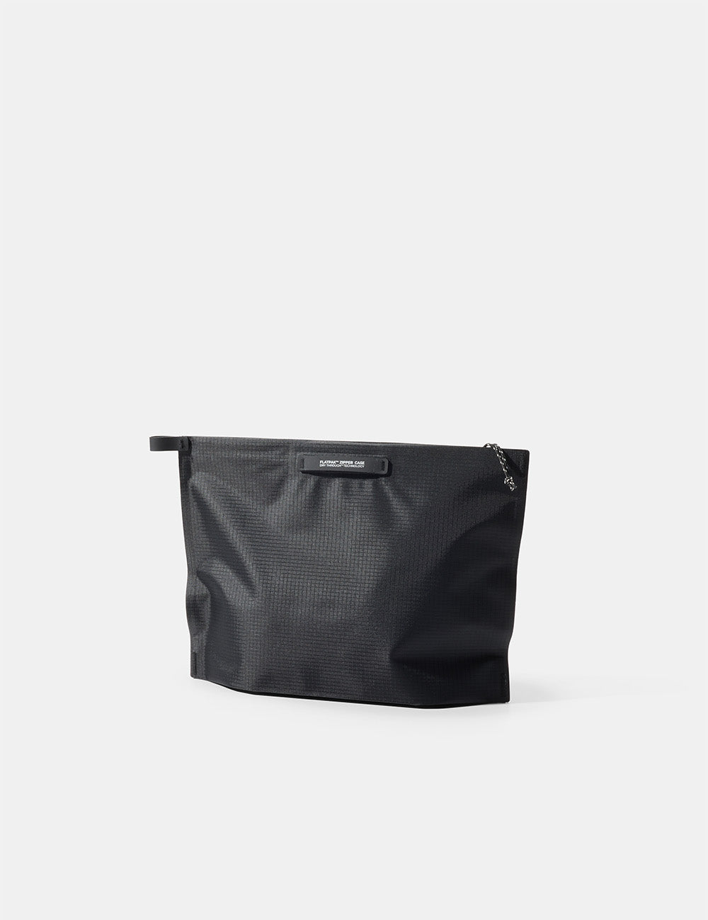 Black zippered toiletry case  on a white background