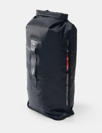 Black dry bag with a strap on a white background