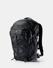 Black backpack on a white background