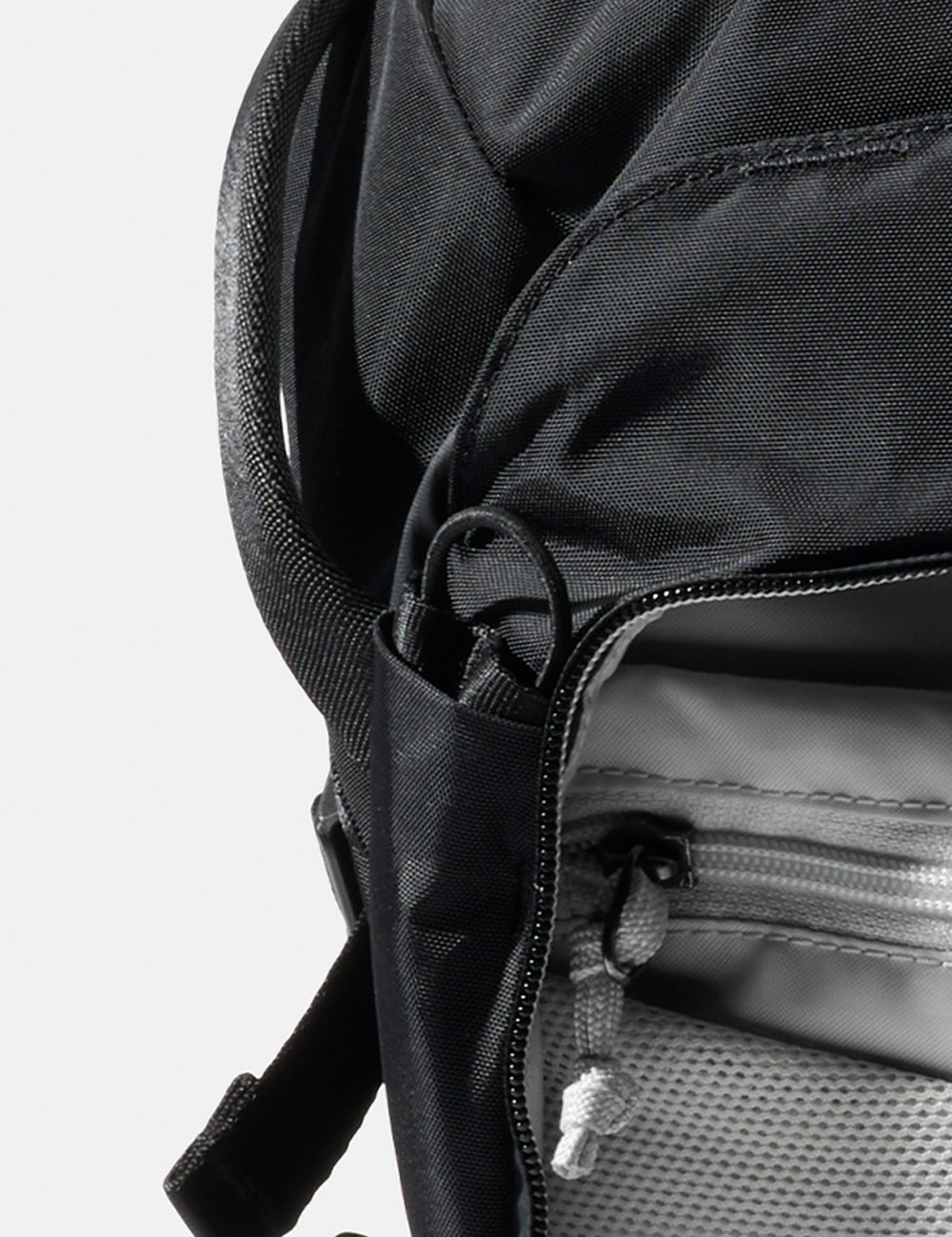 detail tether shot on black backpack