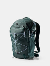 Green backpack on a white background