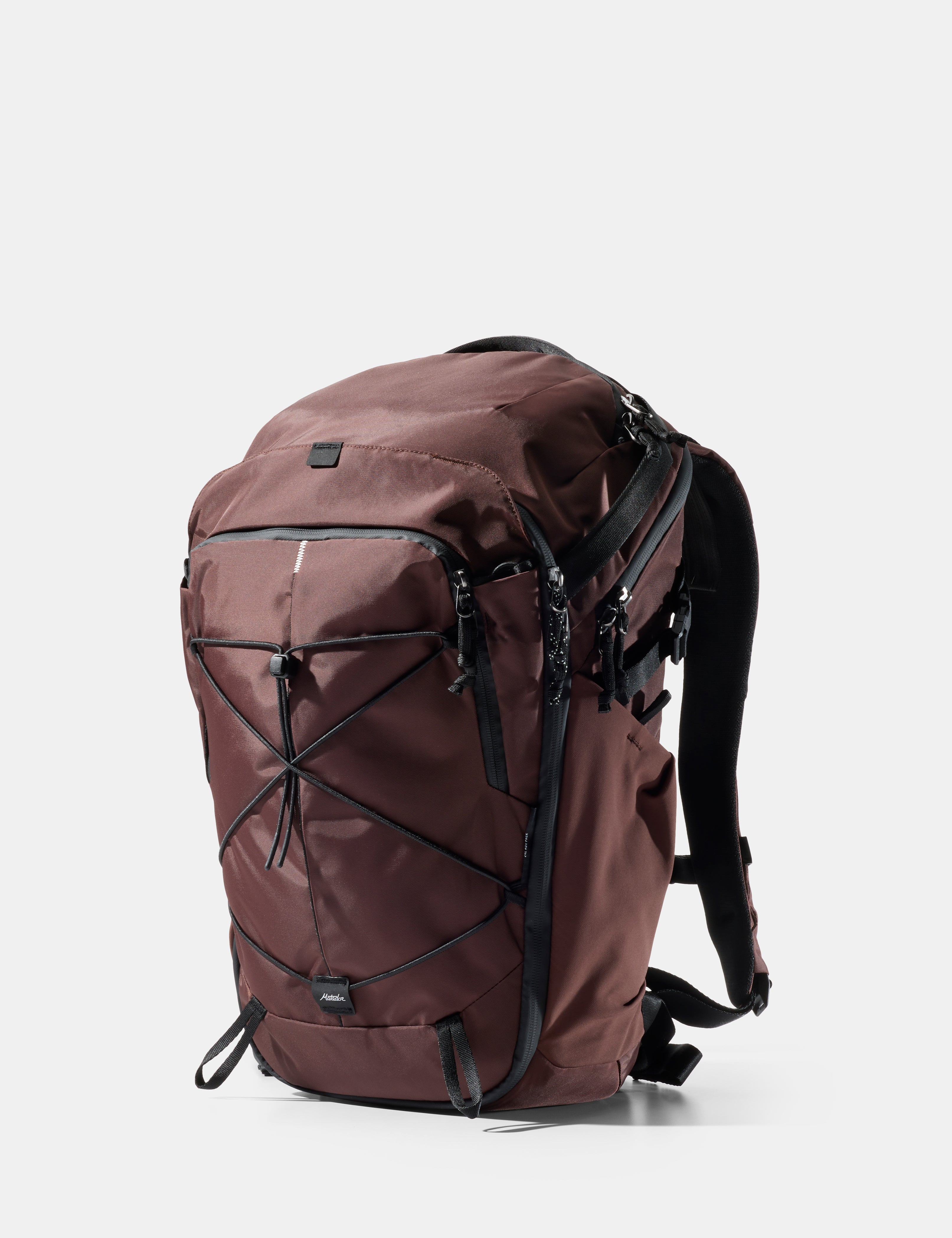 garnet backpack with black straps on a white background