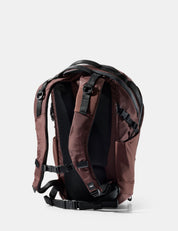 garnet backpack with black straps on a white background