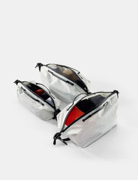 3 white gear cubes on white background, open to show contents