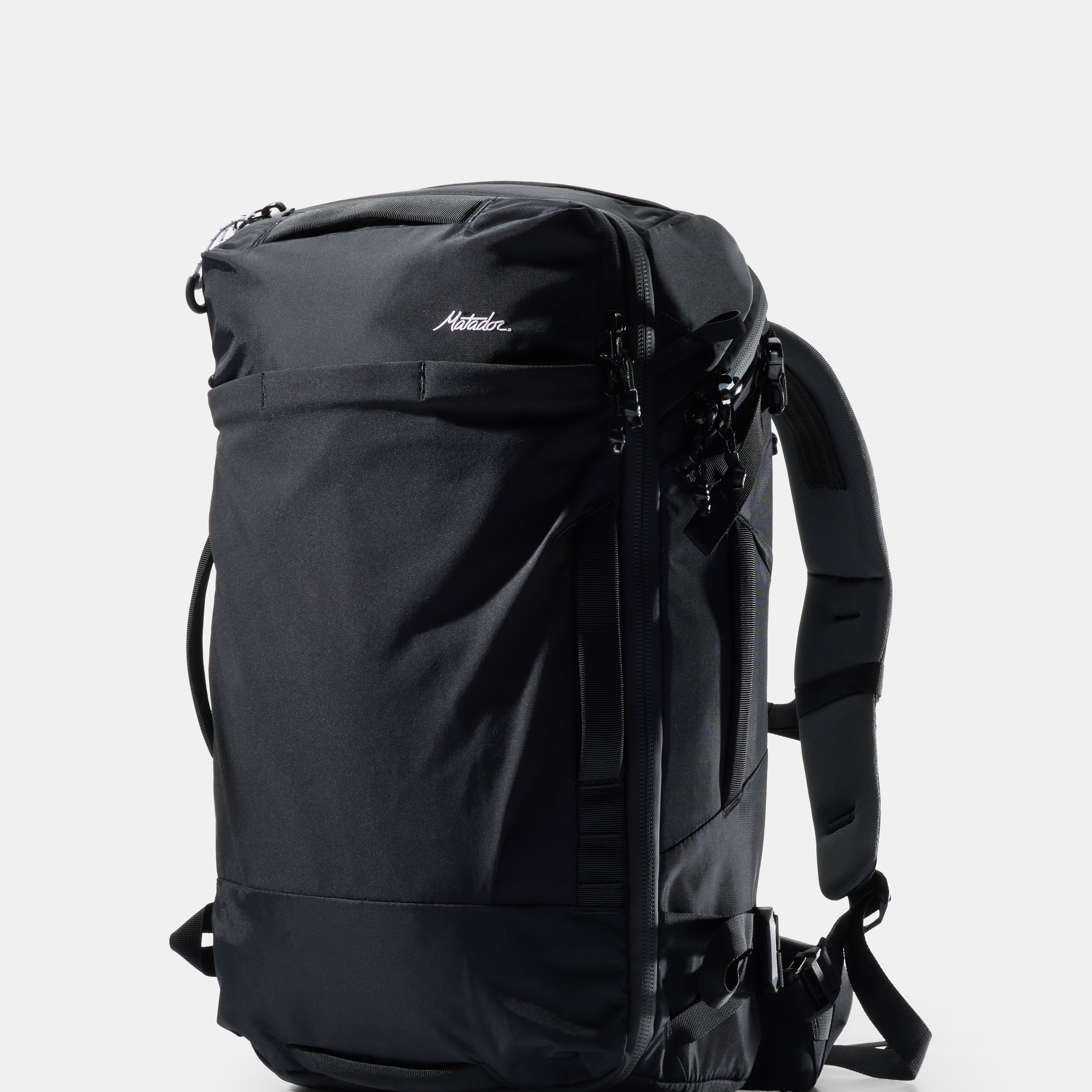 Black backpack on a white background