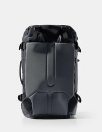 Black backpack on a white background