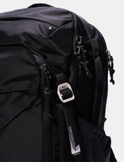 Close-up of a black bag with a strap featuring the Matador logo.