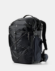 Black backpack on a white background