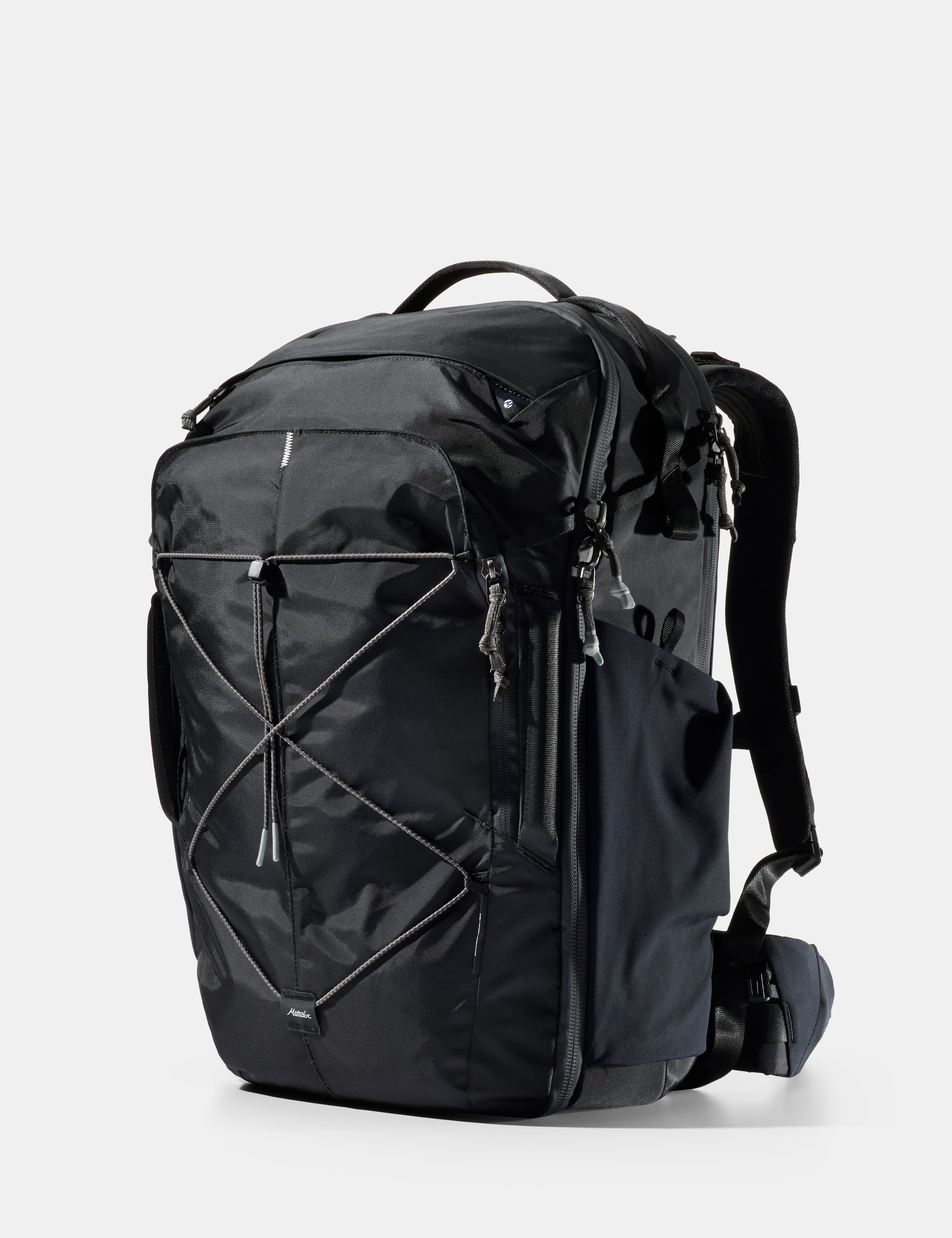 Black backpack on a white background