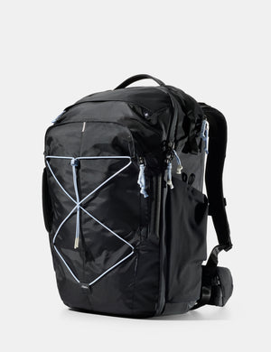 Black backpack on a white background