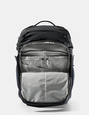 Black and gray backpack on a light gray background