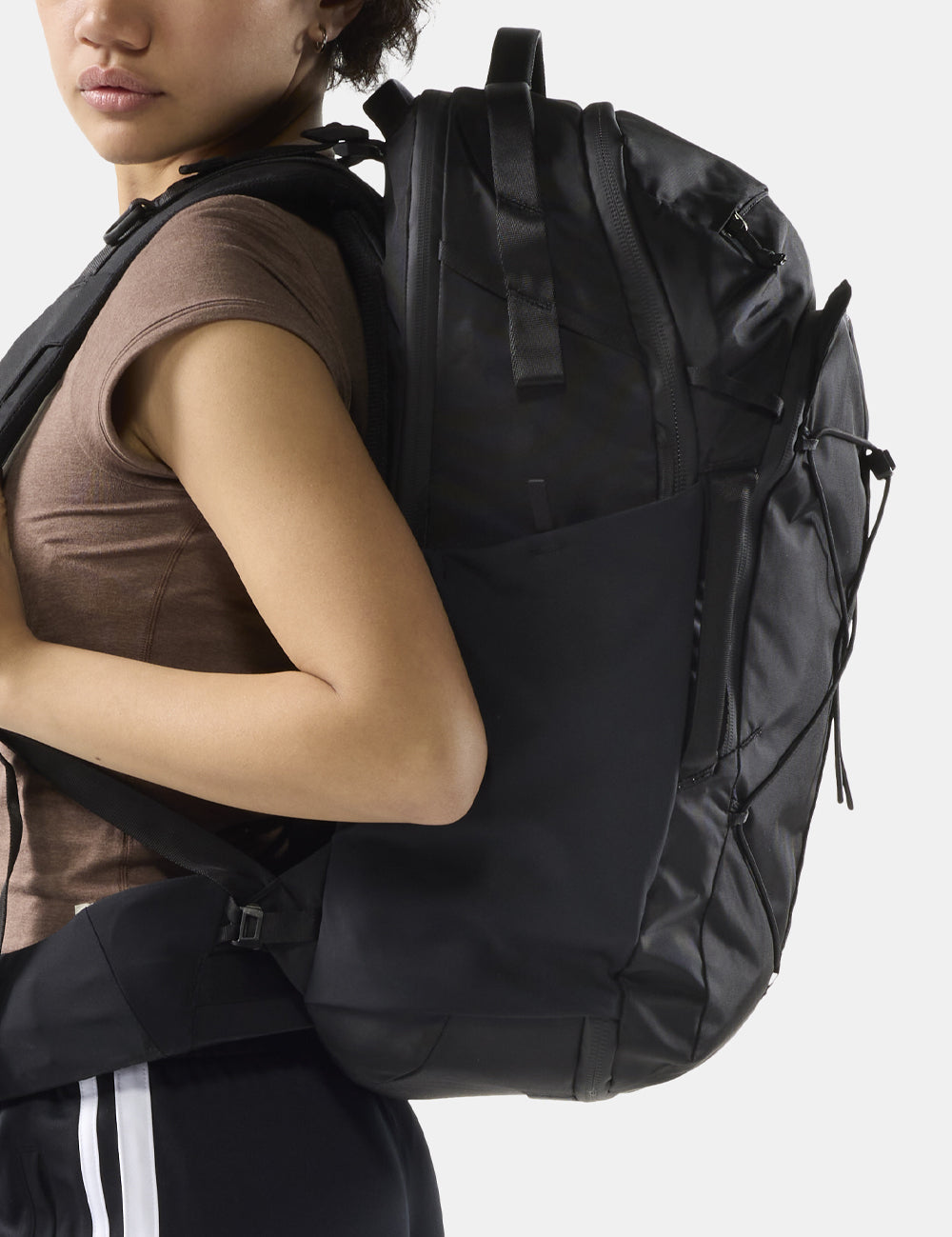 person wearing black backpack