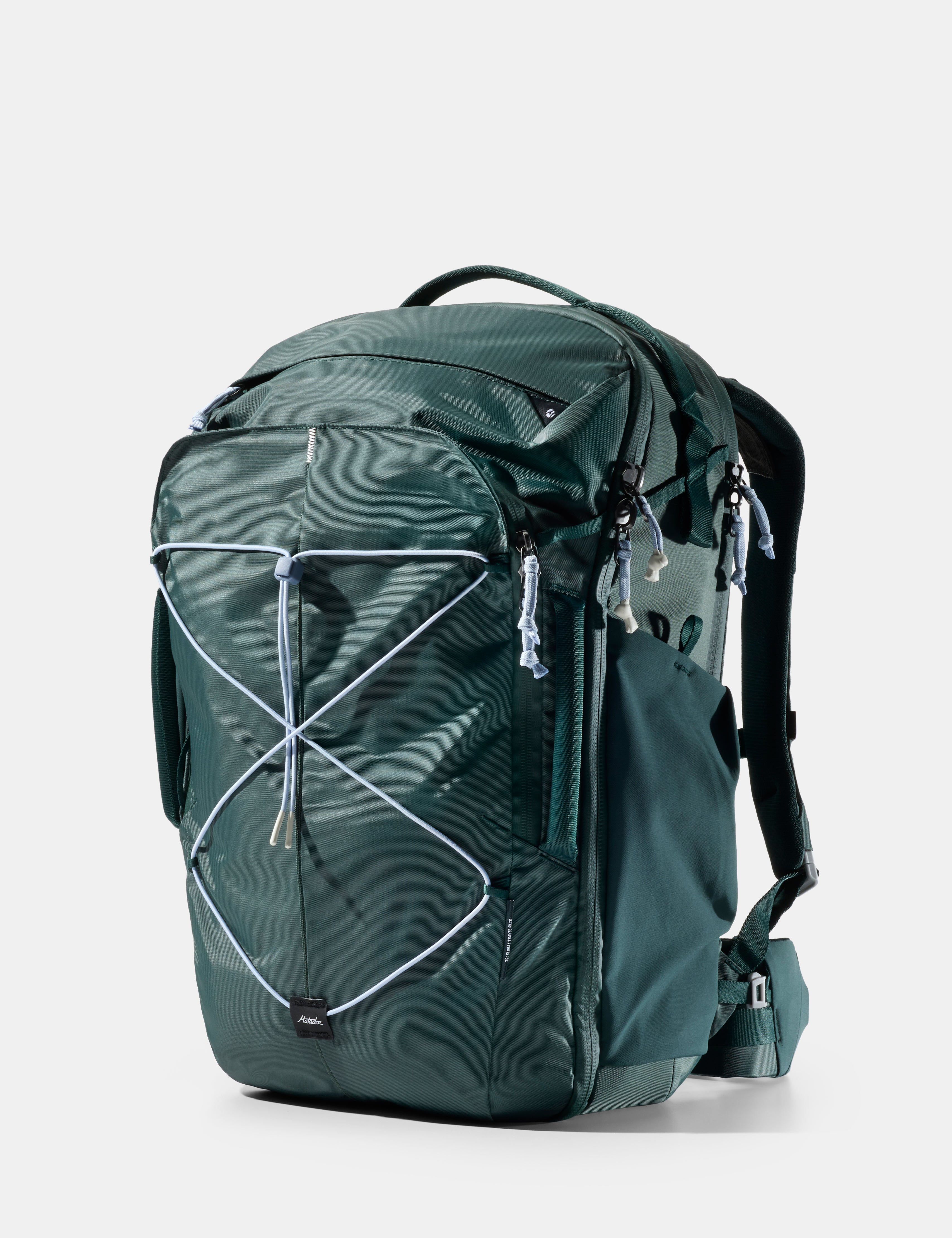 Green backpack on a white background