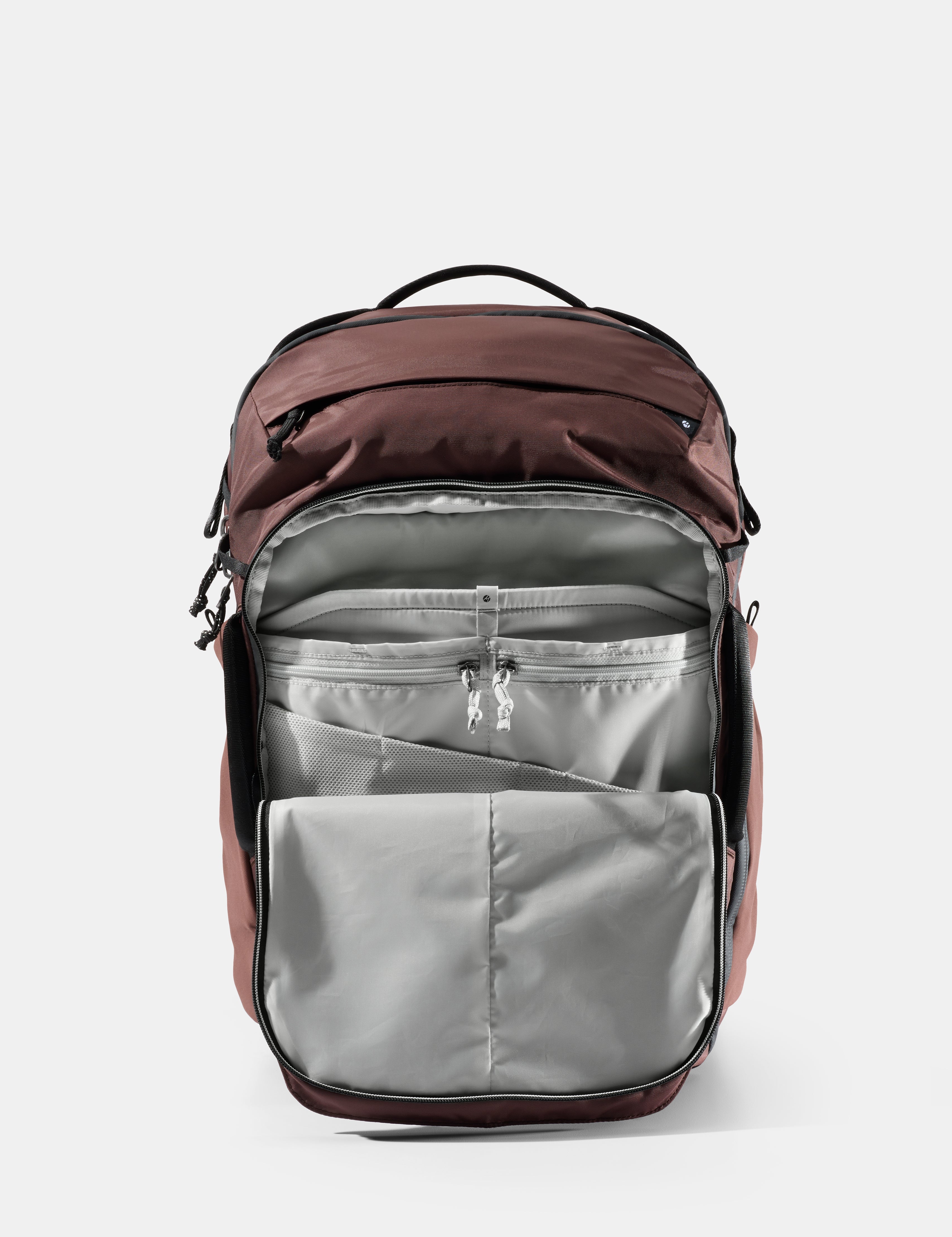 garnet and gray backpack on a white background