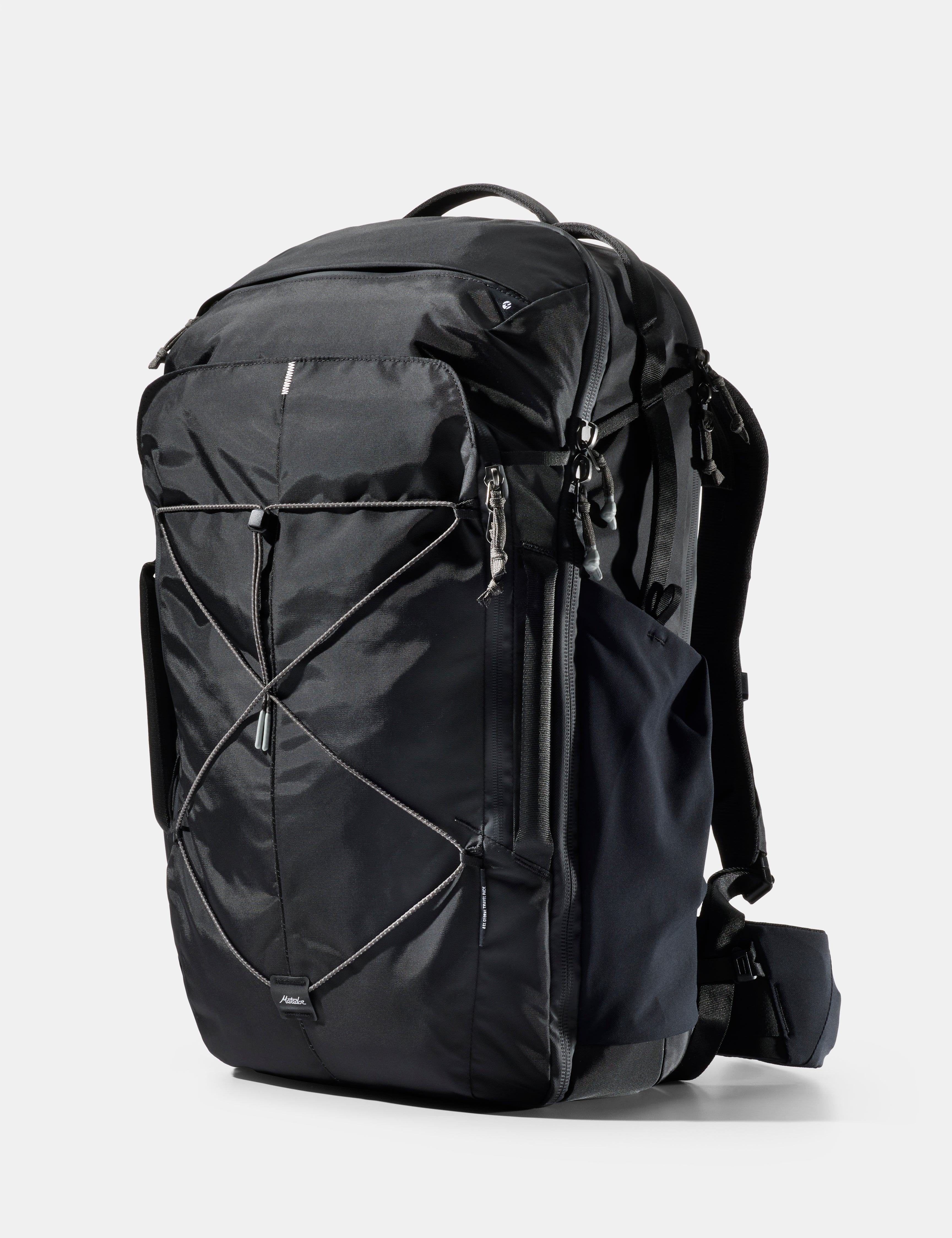 black bag with black cord on white background
