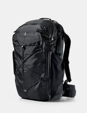 Black backpack on a white background