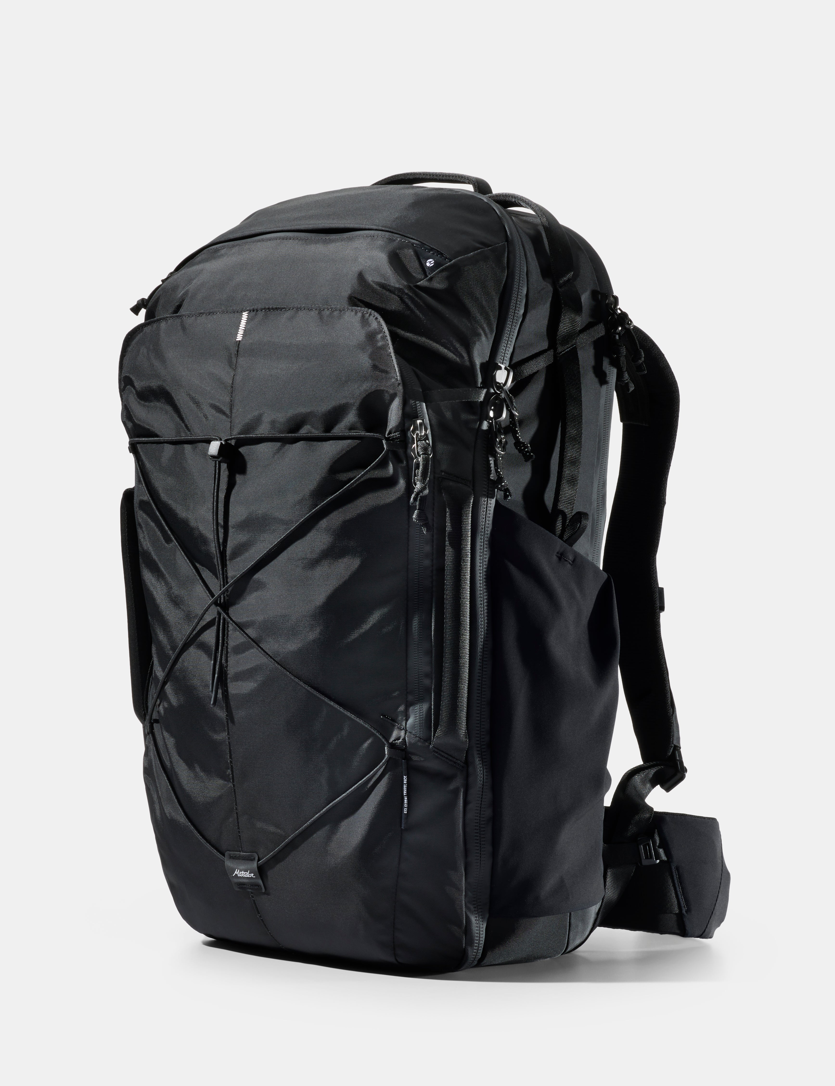 Black backpack on a white background