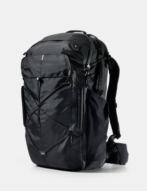 Black backpack on a white background