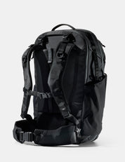 Black backpack on a white background