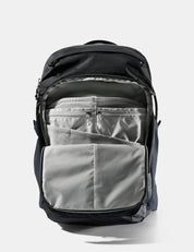 Black and gray backpack on a white background