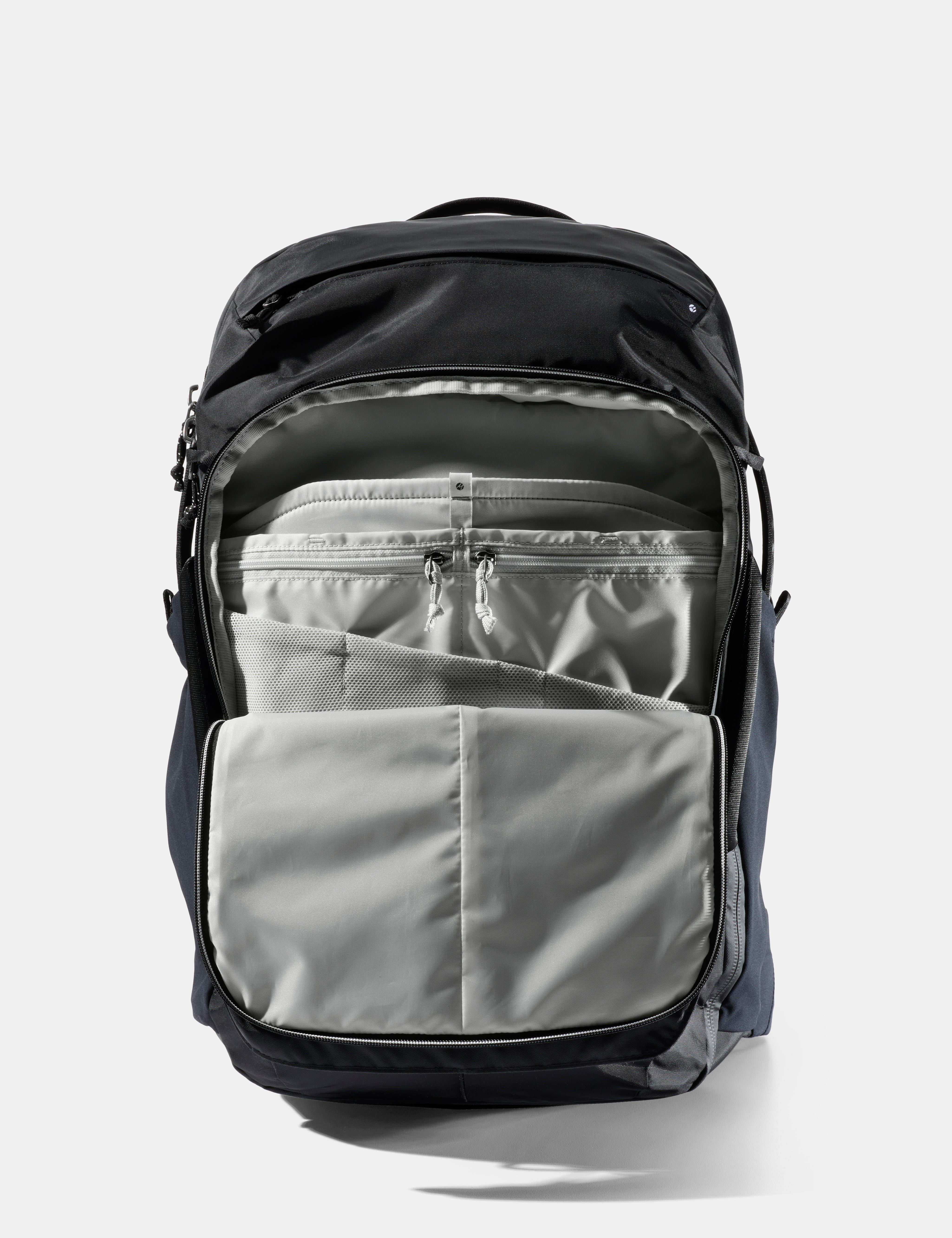 Black and gray backpack on a white background