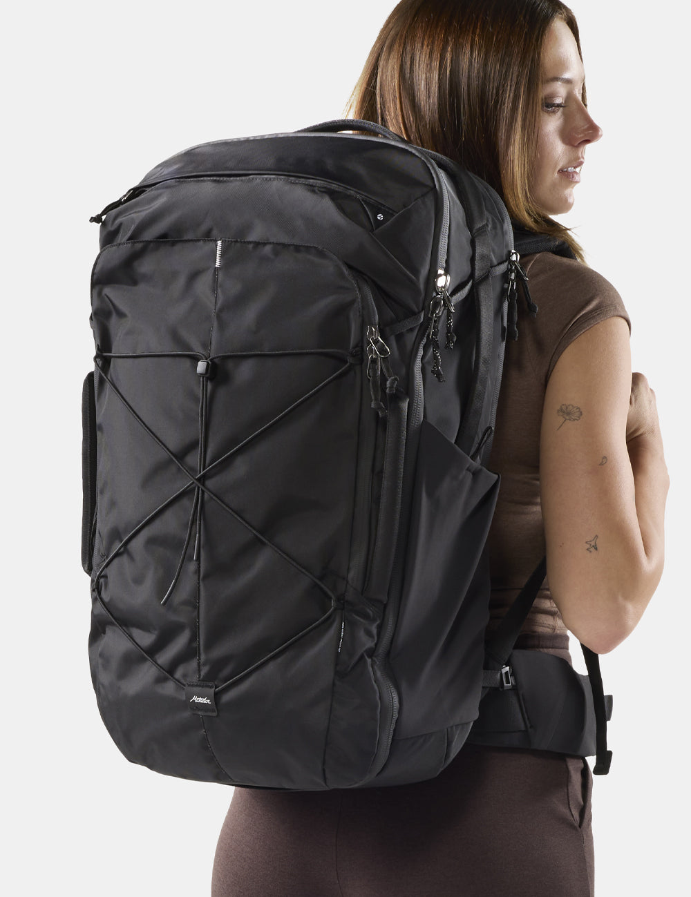person wearing black backpack