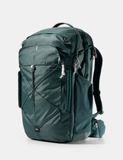 Green backpack on a white background