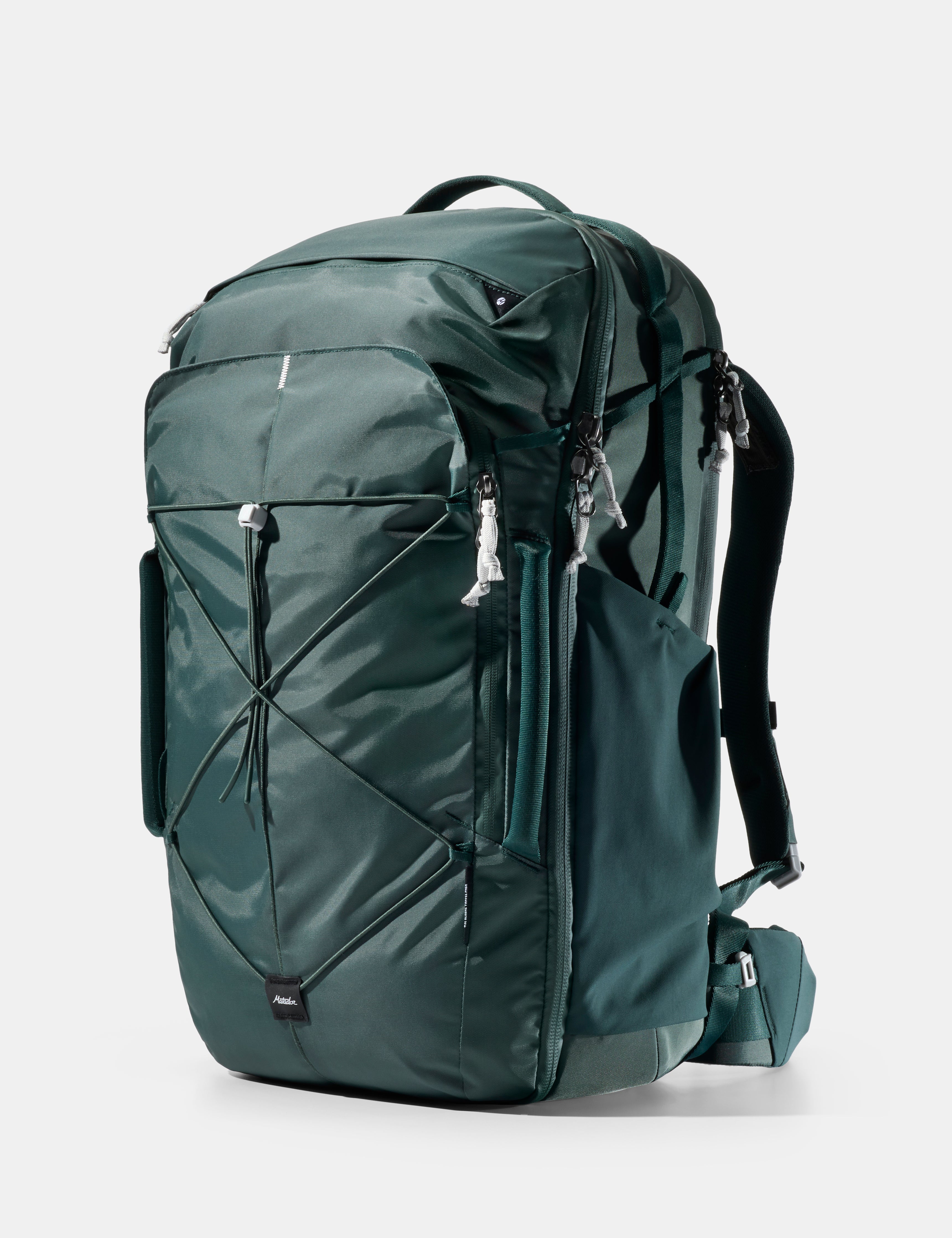 Green backpack on a white background