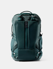 Green backpack on a light gray background
