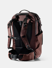 garnet backpack with black straps on a white background